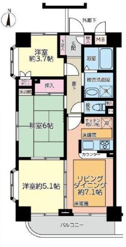 ドラゴンマンション森下壱番館　5階南西角部屋 間取り図