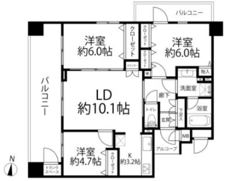 グローリオ木場公園　3階北西角部屋 間取り図