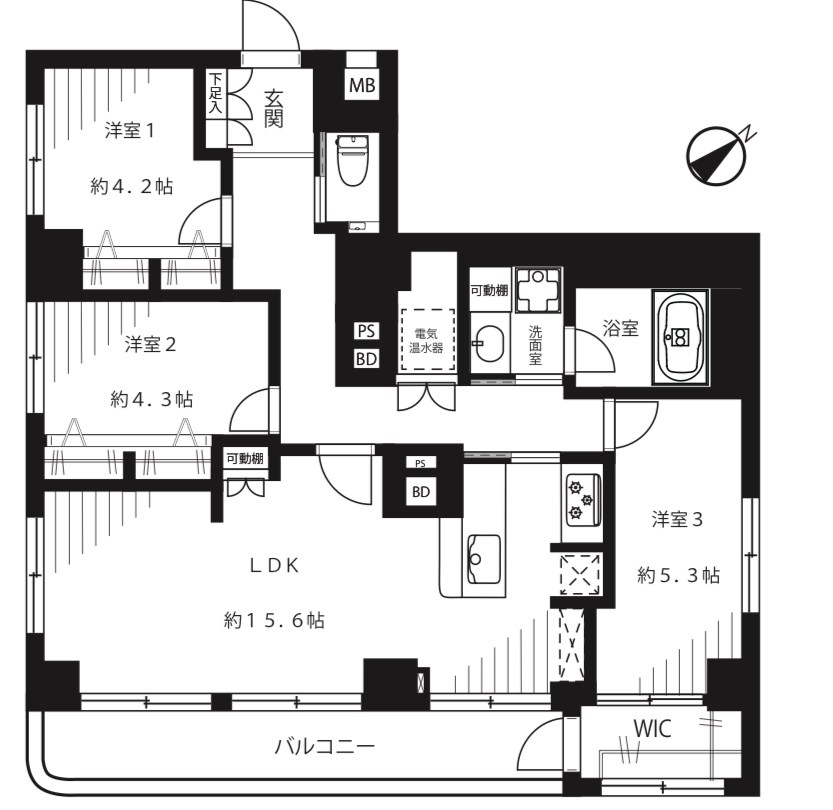 両国スカイハイツ　最上階3方向角部屋 間取り図