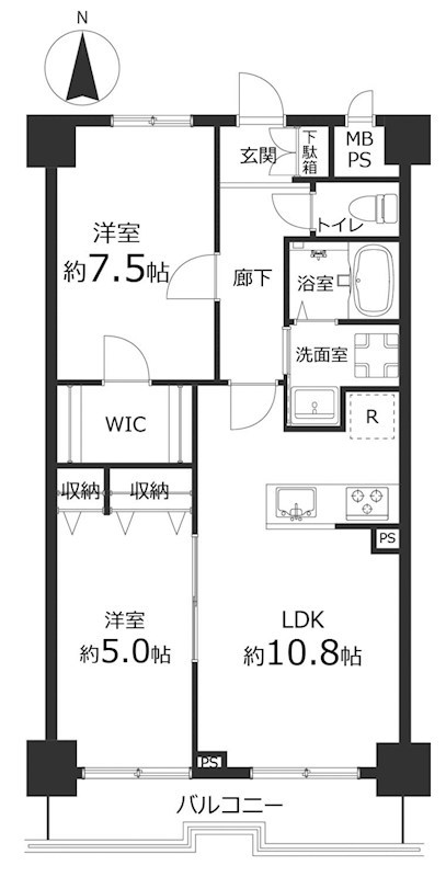 セザール錦糸町　最上階7階南向き 間取り図