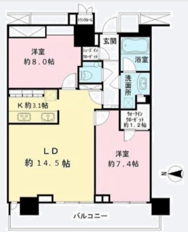 ザ・パークハウス晴海タワーズ　クロノレジデンス 38階西向き 間取り図