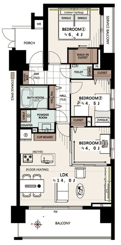 リビオレゾン両国オン・ザ・ステーション　最上階南西角部屋 間取り図