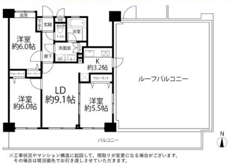 グランシティ菊川　最上階ルーフバルコニー付き 間取り図