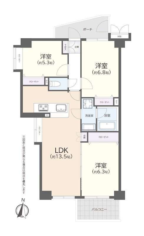 キャニオングランデ大島　3階南西角部屋 間取り図
