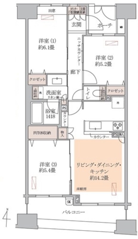 ヒルズ両国石原　8階南向き 間取り図