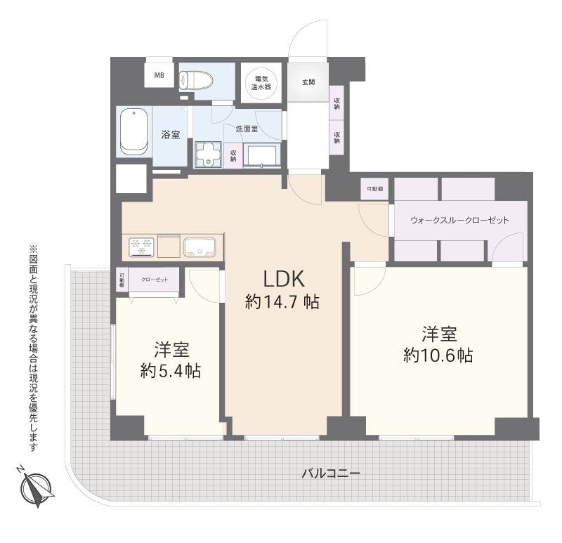 佃スカイハイツ　南西角部屋 間取り図