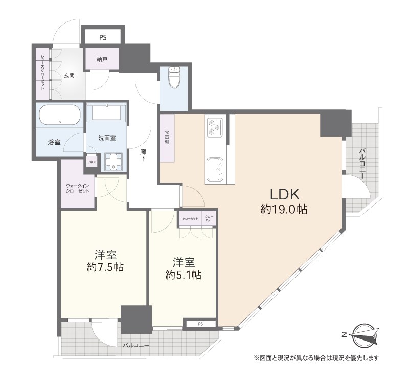 パークハウス清澄白河タワー　26階南西角部屋 間取り図