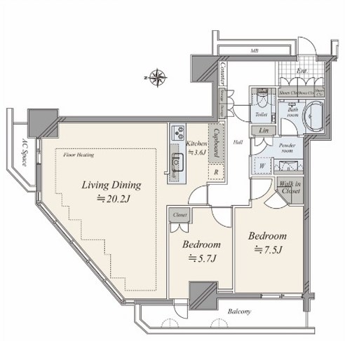 パークハウス清澄白河タワー　25階北西角住戸 間取り図