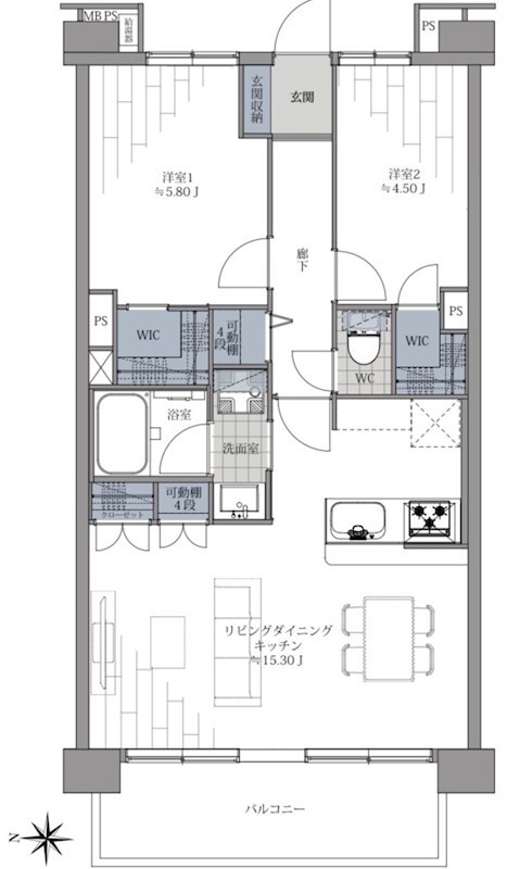 ライオンズプラザ錦糸町　7階西向き 間取り図