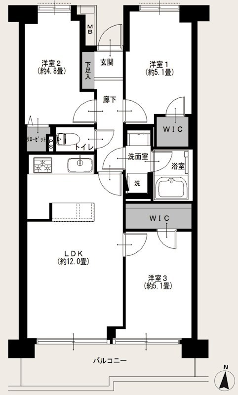 ネオコーポ西大島Ⅱ　最上階南向き 間取り図