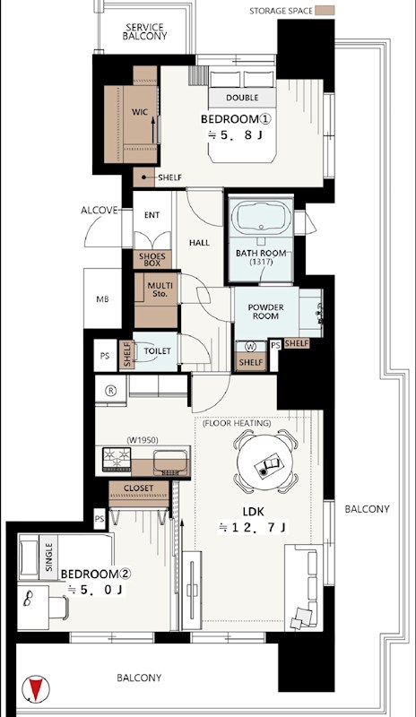 シャリエ錦糸町石原　4階Ｌ字バルコニー 間取り図