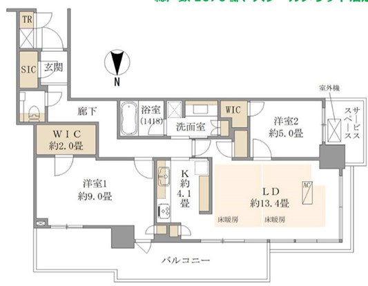 パークタワー晴海 14階北東角部屋 間取り図