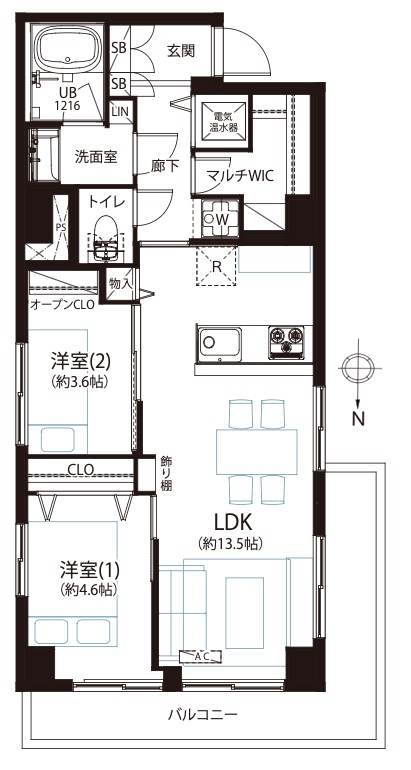 ライオンズマンション両国第3　4階3方向角住戸 間取り図
