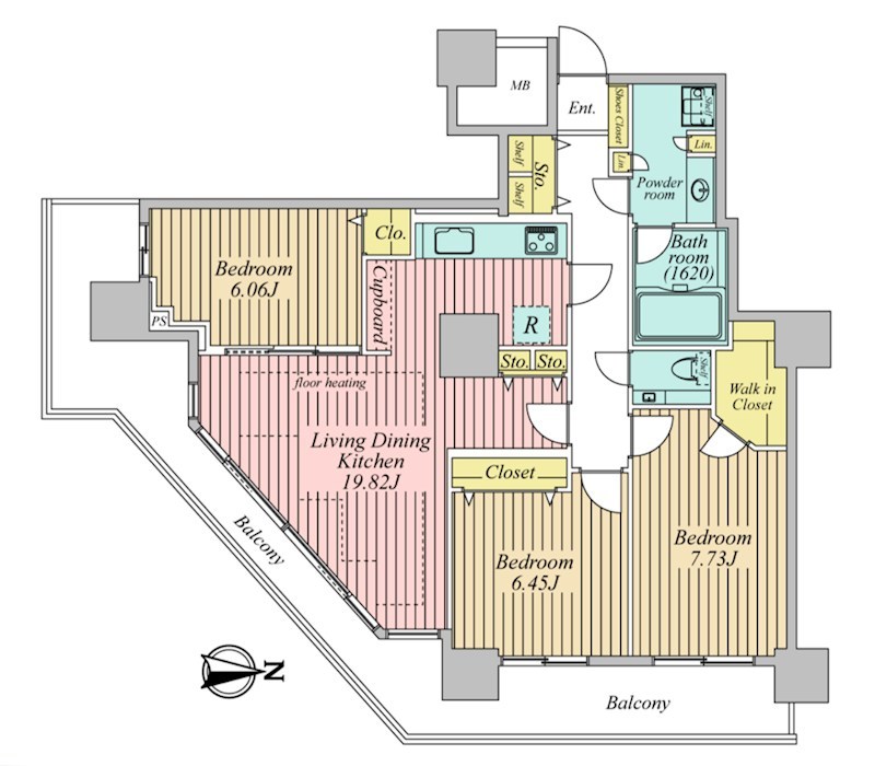 イーストコモンズ清澄白河セントラルタワー　南東角全室バルコニー 間取り図