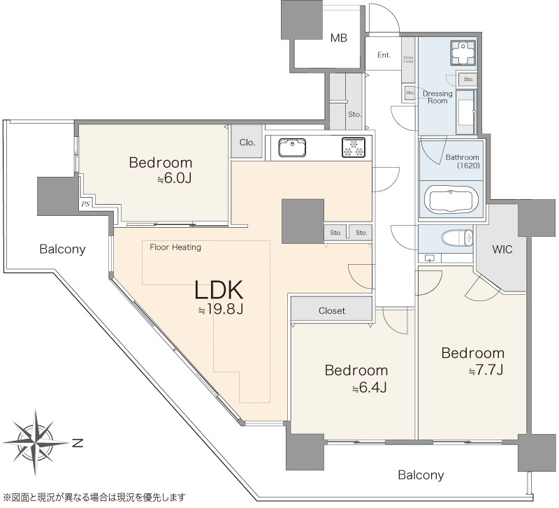 イーストコモンズ清澄白河セントラルタワー　南東角全室バルコニー 間取り図