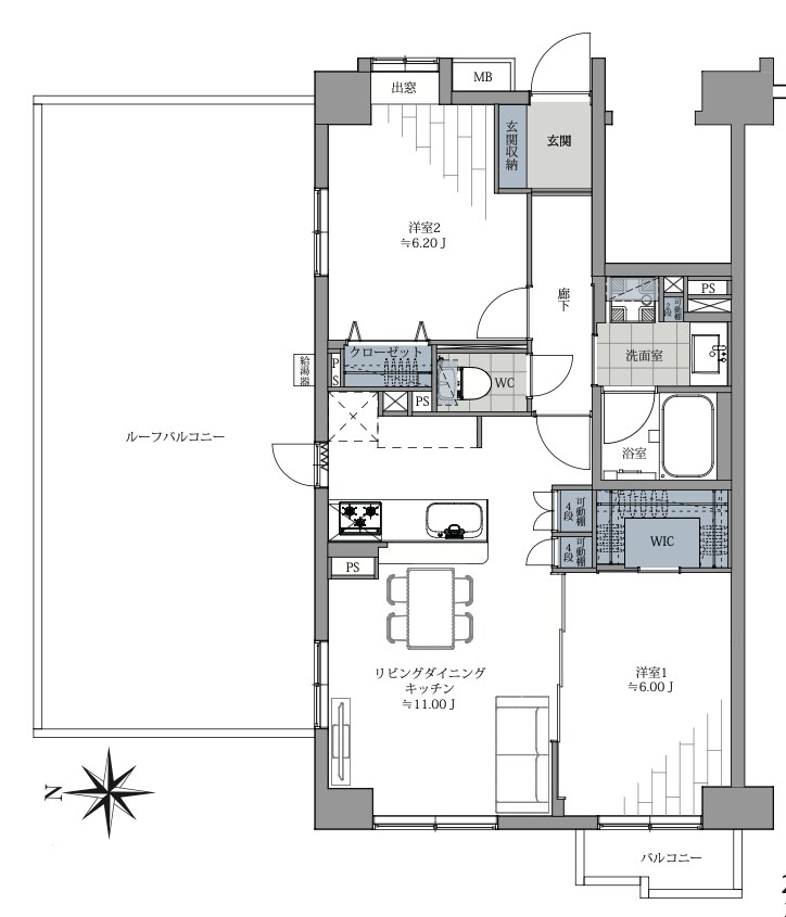 コンポーゼ亀戸　最上階ルーフバルコニー付き 間取り図