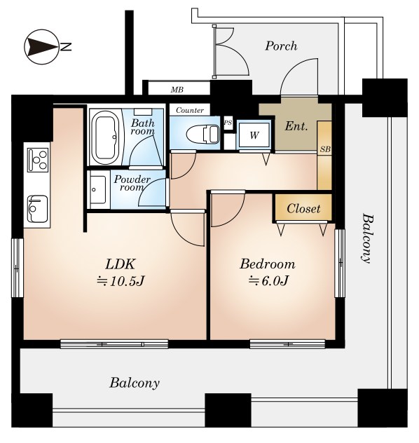 アルシェ菊川　最上階３方向角住戸 間取り図