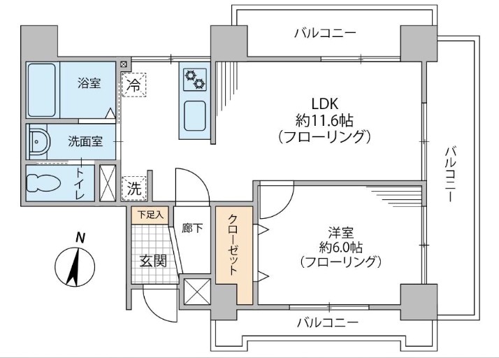 ルックハイツ両国　3階3方向角住戸 間取り図