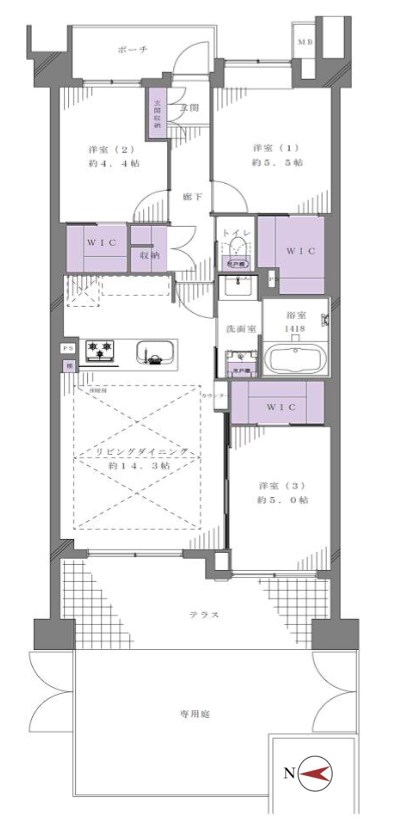 アリアシティ　1階専用庭付き 間取り図