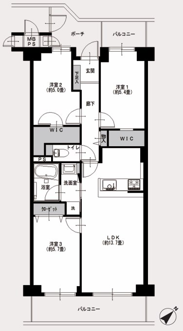 ルネ門前仲町パークステイツ　3階南東向き 間取り図