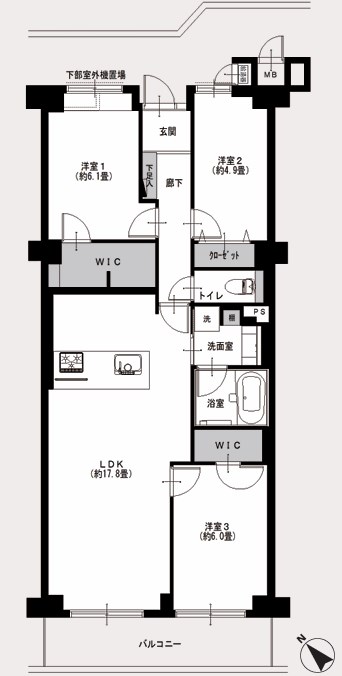 ルネ門前仲町パークステイツ　4階南東向き 間取り図