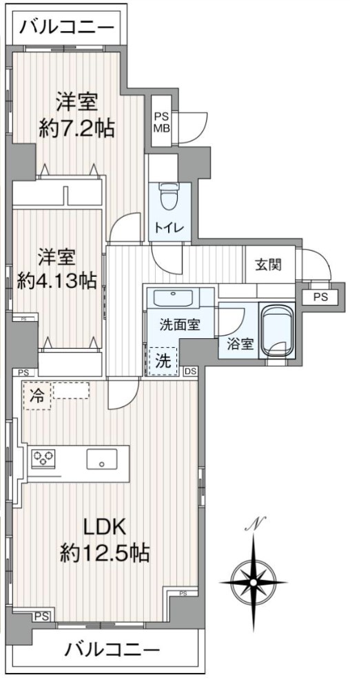ハイシテイ両国第2 5階3方向角住戸 間取り図