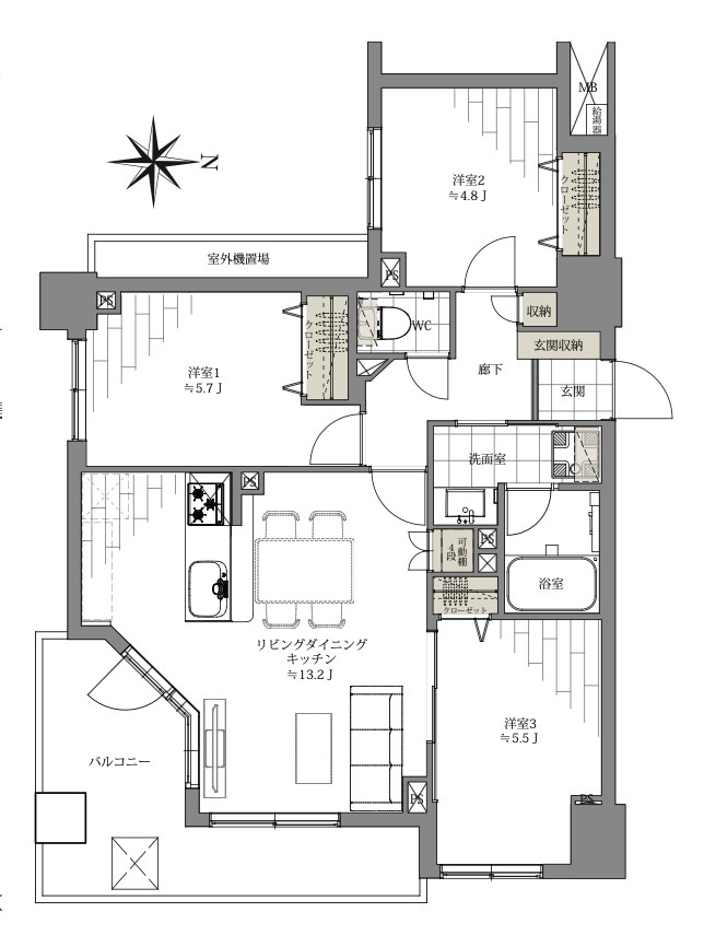 プリムローズ錦糸町ウエストコート　10階南東角住戸 間取り図