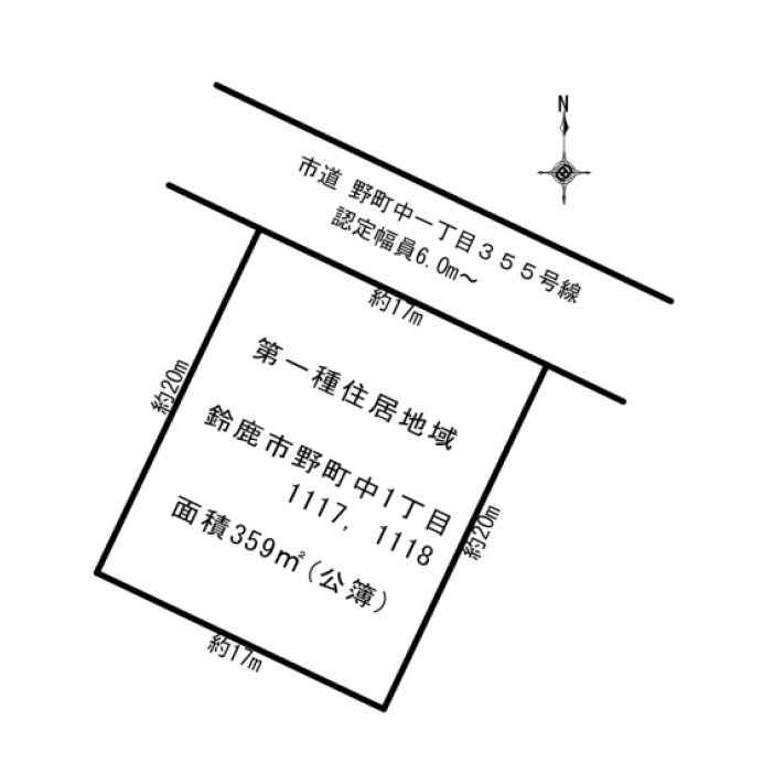鈴鹿市野町中1丁目約108坪　土地 間取図・土地図