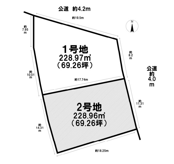【会員限定】鈴鹿市十宮4丁目 土地 ①号地 2区画 間取図・土地図