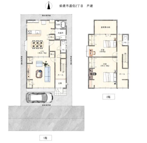 鈴鹿市道伯２丁目 リフォーム済中古戸建 間取図・土地図