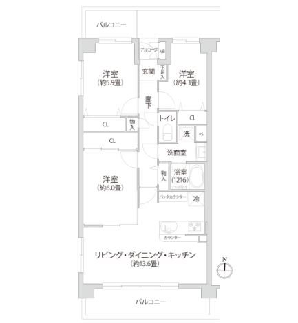 アル・カーザ小岩 401号室 間取り図