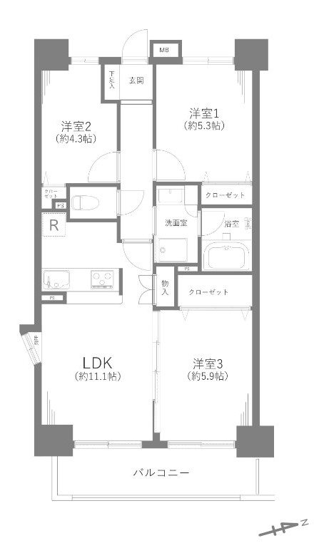 ライオンズマンション新小岩リバーステージ 606号室 間取り図