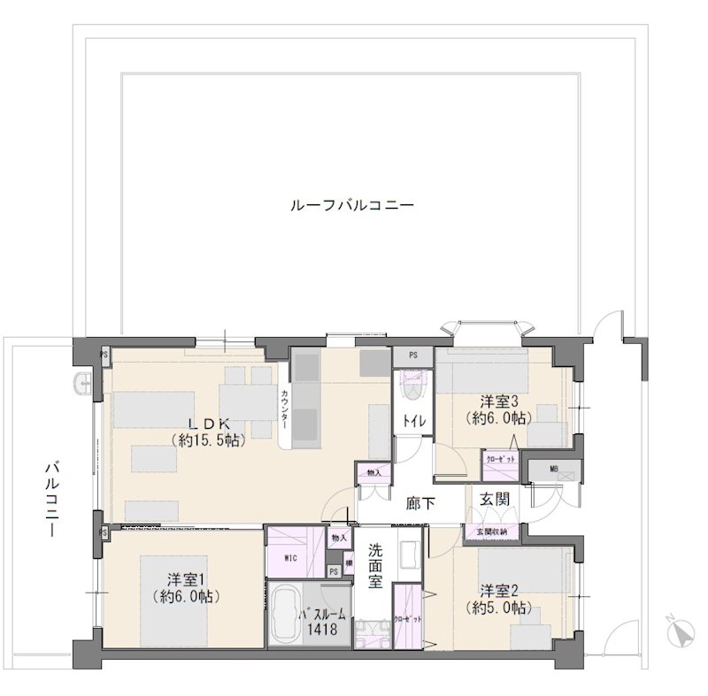 桜上水南パークハウス 401号室 間取り図