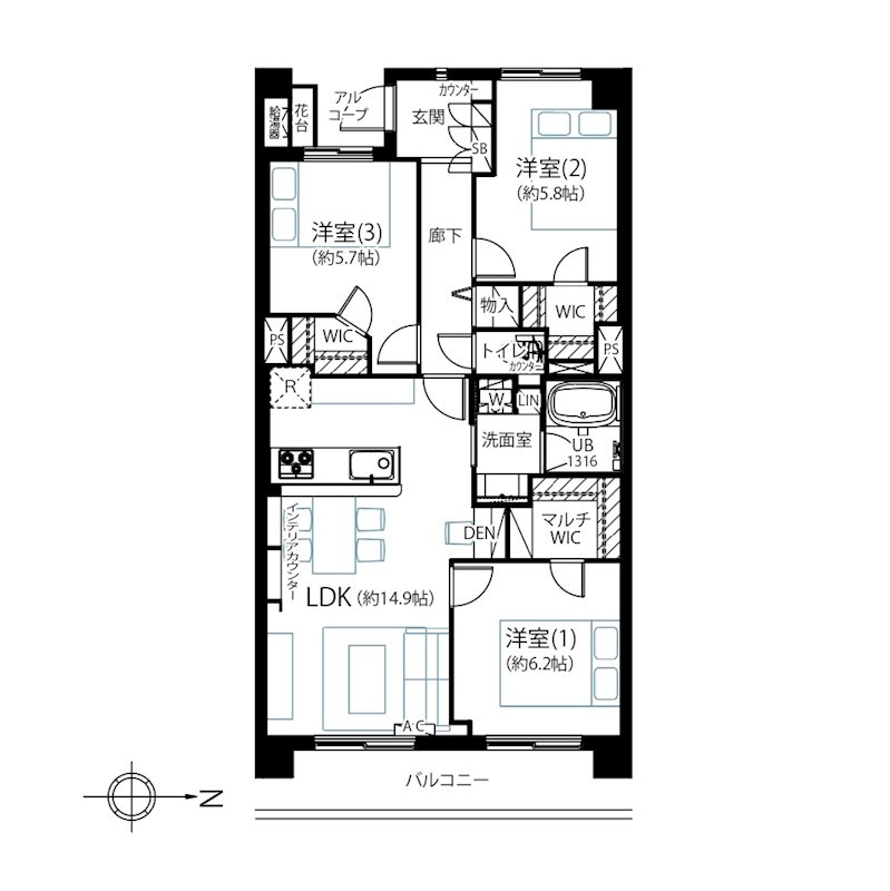 狛江セントラルハイツ3号棟 906号室 間取り図