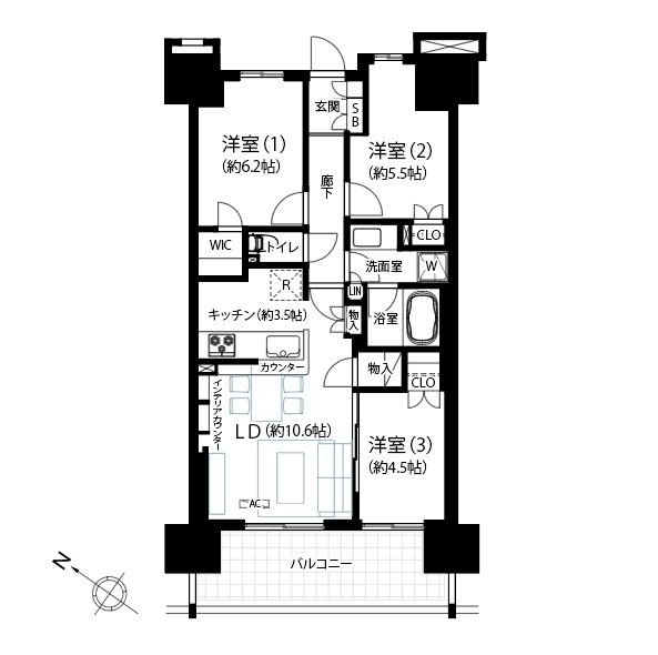ザ・パークハウスオイコス赤羽志茂サードスクエア 302号室 間取り図