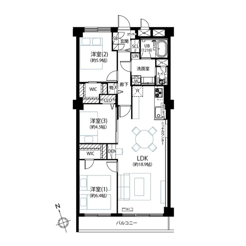 ライオンズマンション上野毛A棟 605号室 間取り図