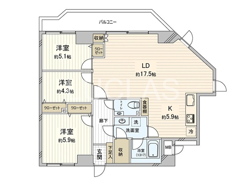◆◇エクセルシオール世田谷桜丘◇◆ 902号室 間取り図