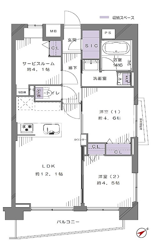 ◇◆エバーグリーンパレス浅草◆◇ 401号室 間取り図