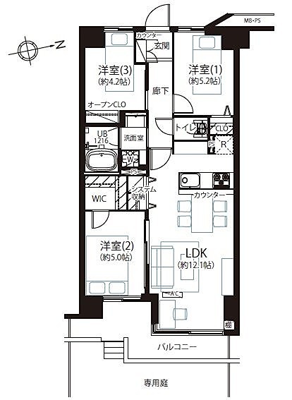 ◆◇ハイラーク新赤羽◇◆ 109号室 間取り図