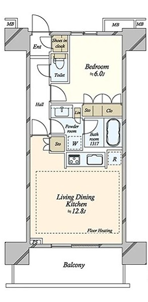 浅草タワー 1215号室 間取り図