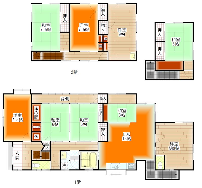 舞鶴市丸山町・土地付中古住宅 間取図・土地図