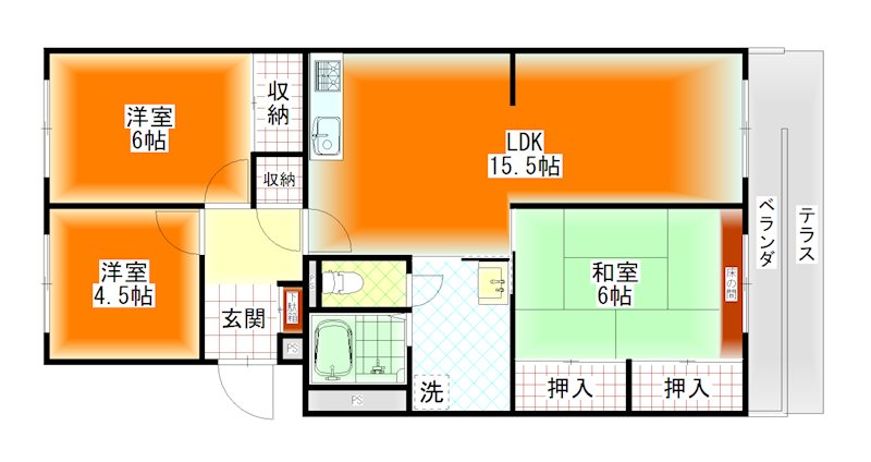 売マンション・コーポ野村牛田 １階部分 間取図・土地図