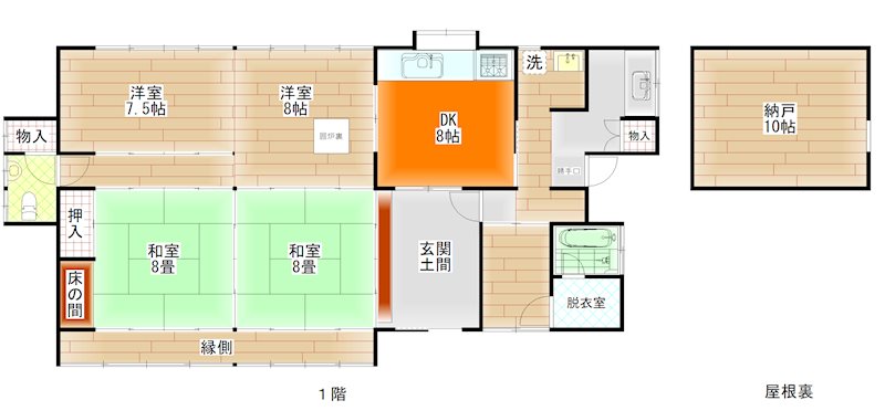 福知山市川北・土地付中古住宅 間取図・土地図