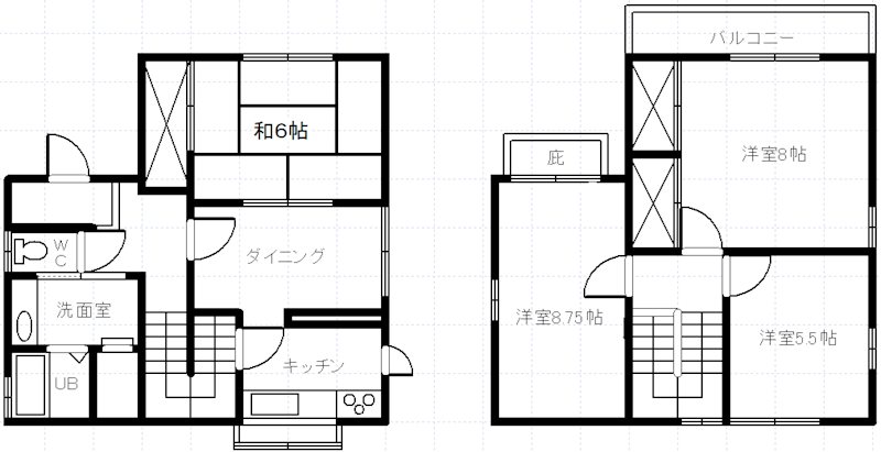 韮崎市旭町上條北割　中古住宅 間取図・土地図