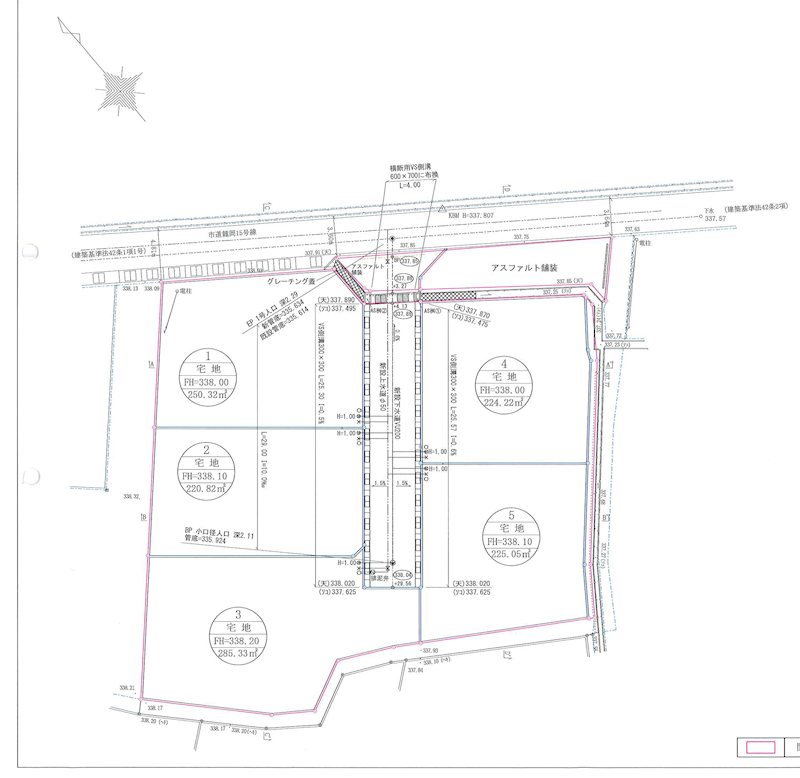 韮崎市龍岡町若尾新田　全5区画分譲地（第2工区）区画No.1 間取図・土地図