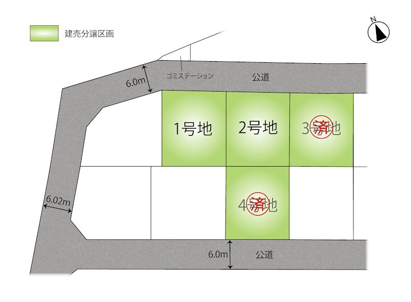 FelidiaGarden大崎市古川福浦 全4区画 2号棟(No.1024) 全体区画図
