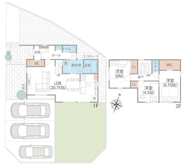 FelidiaGarden宮崎市佐土原町下田島 全6区画 1号棟(No.1043) 間取図・土地図