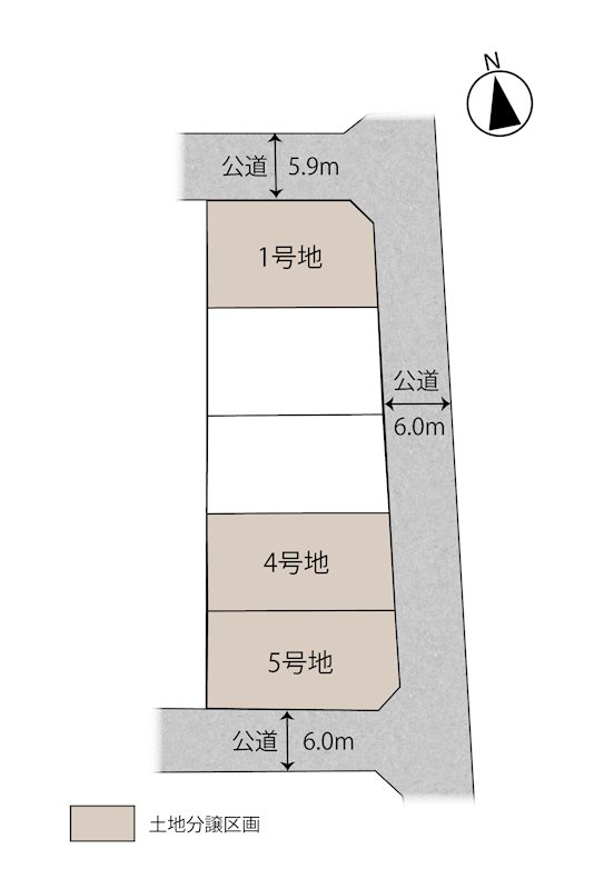 豊橋市東小鷹野 全5区画 1号地(No.1033) 全体区画図