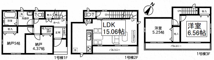 さいたま市緑区東浦和７丁目１号棟　新築戸建 間取り図