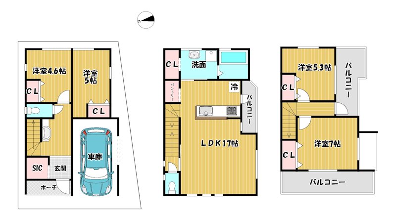大阪府枚方市長尾元町１丁目 間取図・土地図